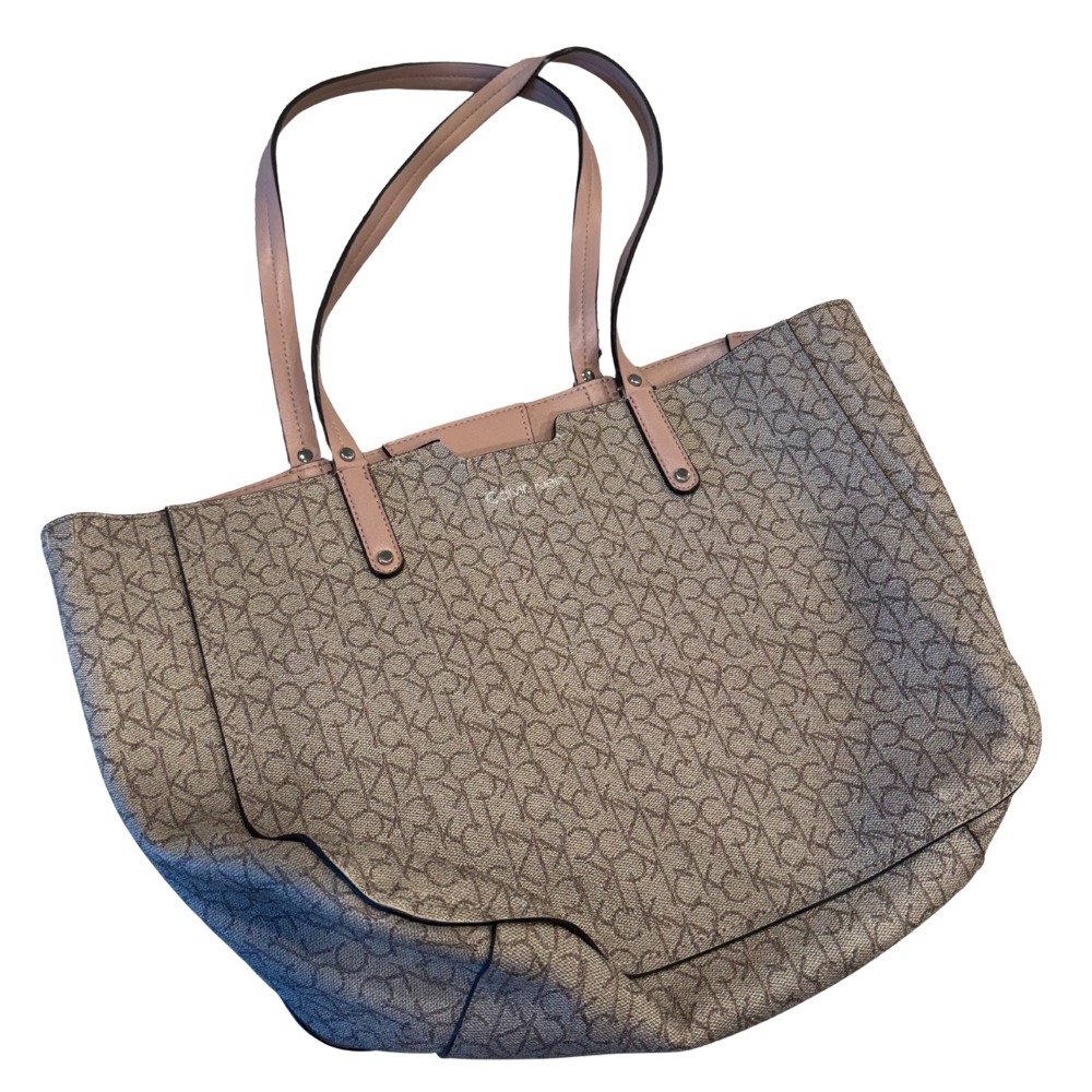 Calvin Klein Women's Handbag Brown Leather‎ Pockets Double Handle Shoulder Bag